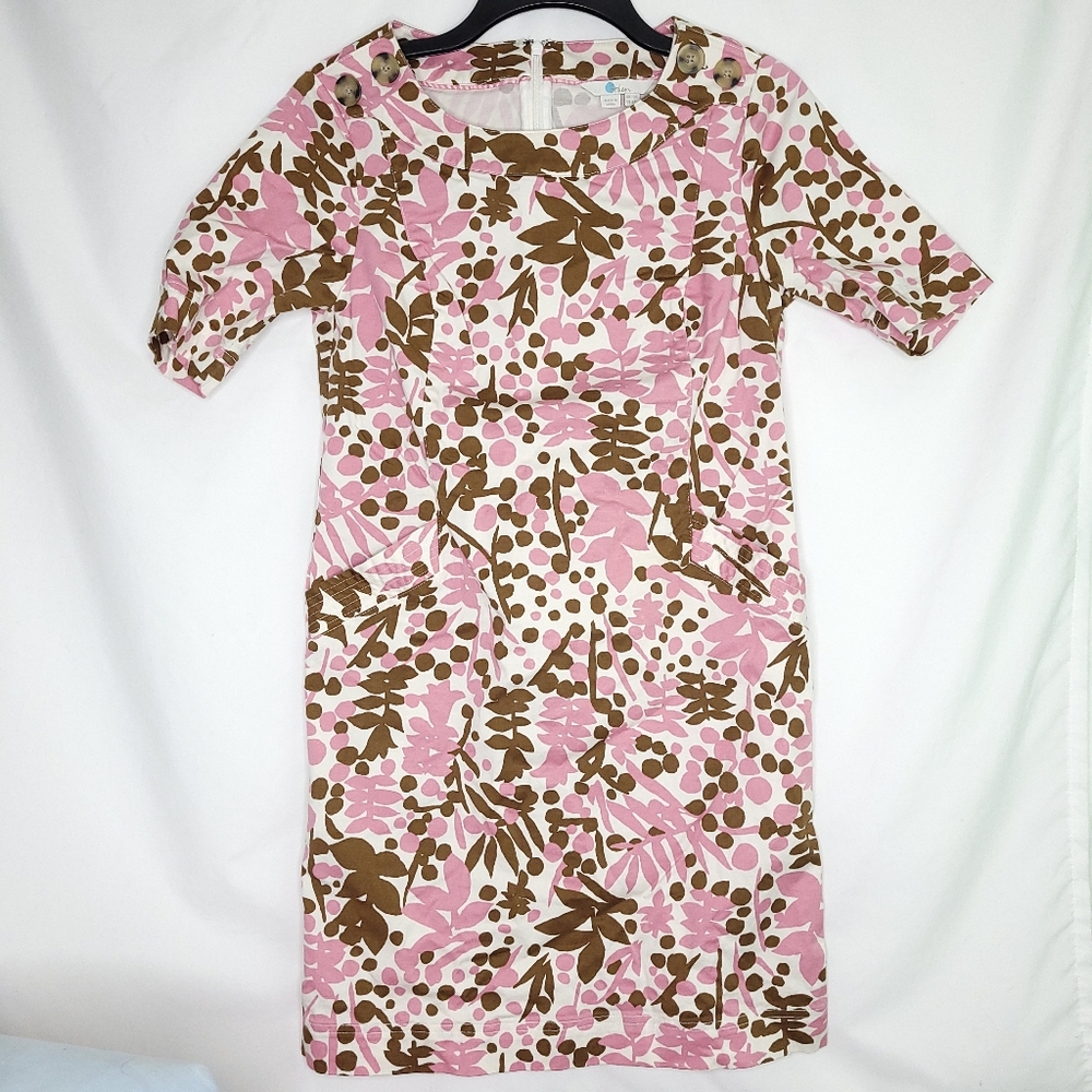 Boden Pink and Brown Floral-Print Midi Dress